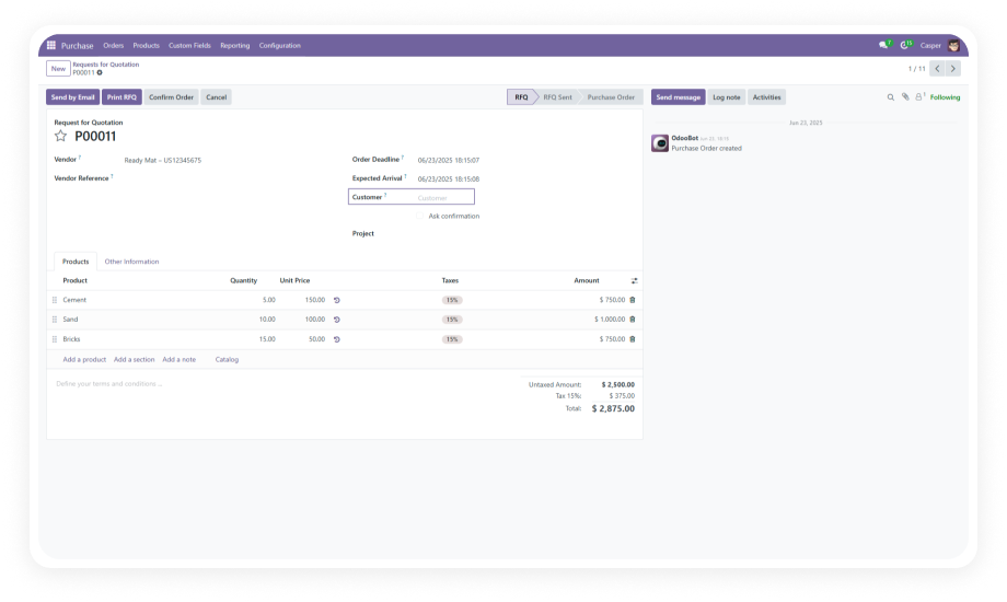 Custom Fields for Purchase Order in Odoo | Zehntech